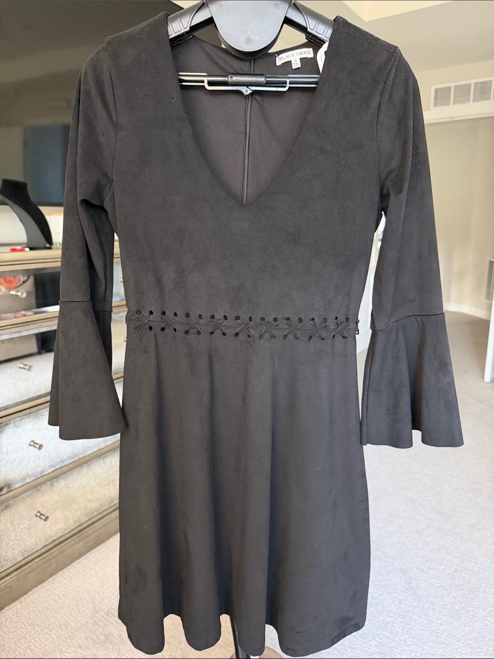 Jack by BB Dakota Black V-Neck Bell Sleeve A-Line Dress